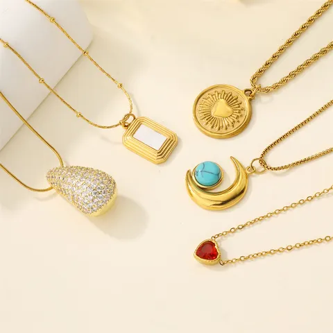 Collana con Ciondolo in Acciaio Inossidabile Vintage Chiusura a Strass Cerchio Cuore Geometrico Catena Choker Minimalista Moda Gioielli Donna Uomo