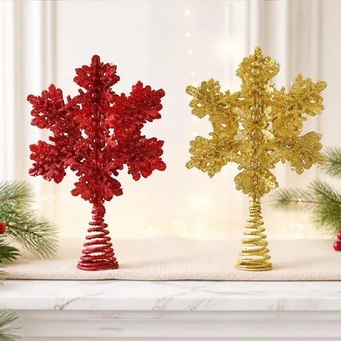 Iron Glitter Snowflake Christmas Tree Topper Three Dimensional Star Ornament Hollow Top Decorative Holiday Decoration Prop For Party Home
