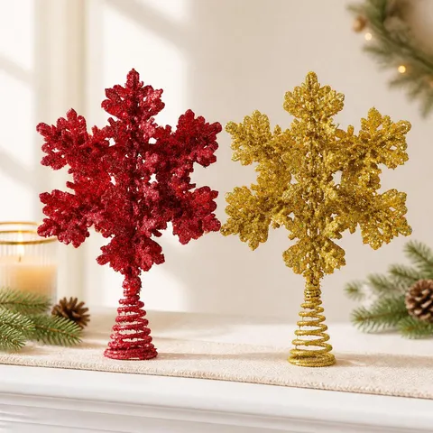 Iron Glitter Snowflake Christmas Tree Topper Three Dimensional Star Ornament Hollow Top Decorative Holiday Decoration Prop For Party Home