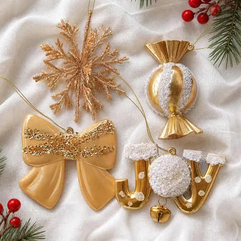 Addobbi per Albero di Natale Galvanici Oro Ciondolo Appeso a Fiocco di Neve Glitterato per Decorazioni Natalizie Festose in Casa