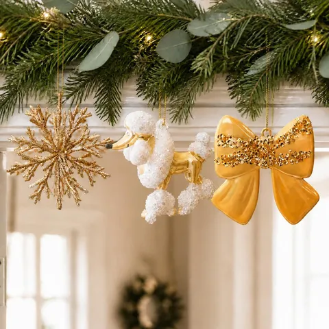 Addobbi per Albero di Natale Galvanici Oro Ciondolo Appeso a Fiocco di Neve Glitterato per Decorazioni Natalizie Festose in Casa