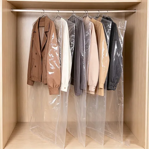 Transparent Plastic Hanging Garment Dust Cover Thickened Clothing Storage Bag For Suit Coat Dress Wardrobe Dustproof Protector