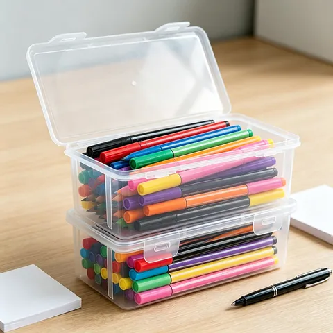 Caja de Almacenamiento de Papelería de Plástico Transparente Estuche para Lápices de Colores Crayones Bolígrafos de Dibujo Organizador de Escritorio con Tapa para Escuela Oficina Niños