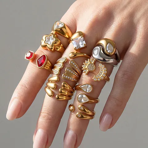 Roestvrij Stalen Open Ring Voor Vrouwen Goud Zilver Plated Strass Geometrische Stapelbare Mode Sieraden Vingerring