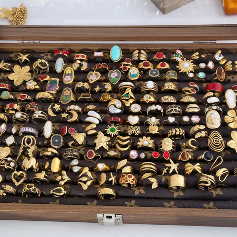 Overdreven Mode Bloem Roestvrij Stalen Ring Verguld Open Verstelbare Ring Luxe Bloem Vingerring Sieraden Voor Vrouwen