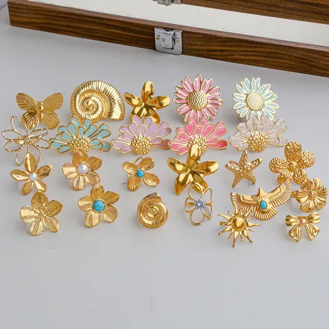 Verguld Roestvrij Stalen Bloem Vlinder Zeester Ring Dames Mode Open Verstelbaar Sieraden