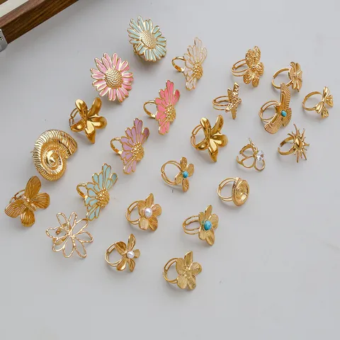 Verguld Roestvrij Stalen Bloem Vlinder Zeester Ring Dames Mode Open Verstelbaar Sieraden