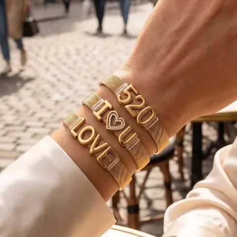 Minimalist Stainless Steel Mesh Chain Bracelet With Letter And Number Pendants Fashion Jewelry Gift