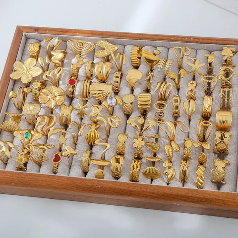 Vintage Roestvrij Staal Open Verstelbare Ring Voor Vrouwen Mannen Verguld Geometrisch Bloemen Mode Vinger Sieraad
