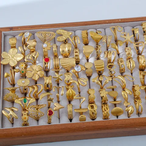 Vintage Roestvrij Staal Open Verstelbare Ring Voor Vrouwen Mannen Verguld Geometrisch Bloemen Mode Vinger Sieraad