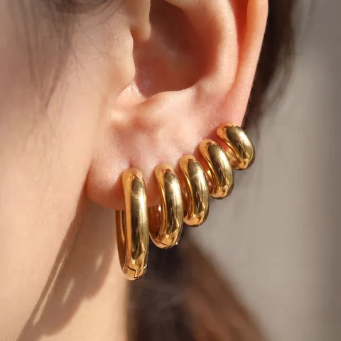 Roestvrij Staal C-Vorm Creolen Open Geometrische Minimalistische Chique Dagelijkse Sieraden Voor Vrouwen Goud En Staalkleur
