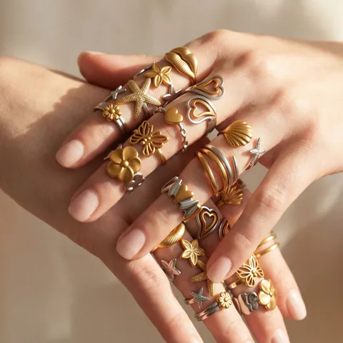 Tweekleurige Roestvrijstalen Open Ringen Set Mode Niche Stijl Verstelbare Vingerringen Voor Dames Sieraden