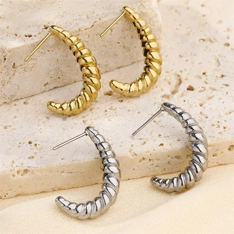 Stainless Steel Twisted Hoop Earrings For Women 18K Gold Plated Chunky Dome Croissant Earrings Chic Fashion Jewelry