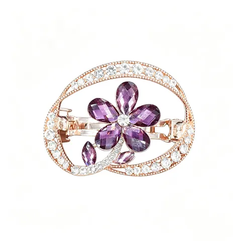Vintage Alloy Oval Rhinestone Flower Butterfly Spring Hair Clip Elegant Crystal Hairpin For Bun Styling Women Jewelry
