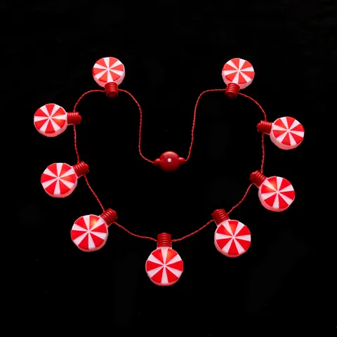 Christmas LED Glowing Necklace Multi Bulb Candy Shape Red White Stripe Peppermint Pendant Light Up Party Decor Gift