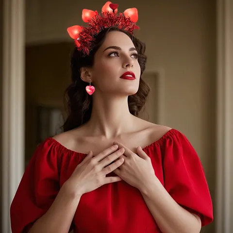 Cerchietto a Cuore LED con Luci per San Valentino con Piuma Rossa Forma di Cuore 6 Funzioni Cerchietto Luminoso per Feste Decorazioni Festive Unisex PS Plastica