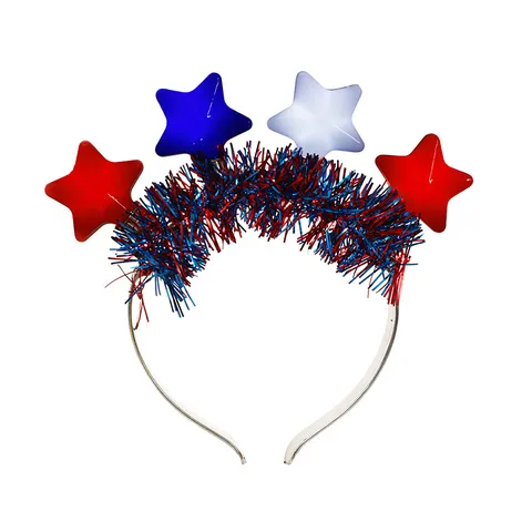 LED Unabhängigkeitstag Stern Haarreif Patriotischer Leuchtender Haarschmuck Mit Lametta Fransen Glow Party Accessoire Für Vierten Juli USA Feier
