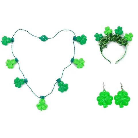 Joyería de Trébol Luminoso del Día de San Patricio Collar Pendientes Diadema LED Verde Para Fiesta Desfile Mujeres Hombres Accesorios