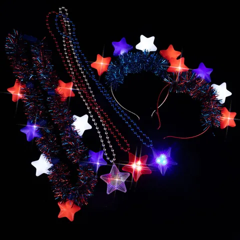 LED Leuchtende Stern Stirnband US Unabhängigkeitstag Party Kopfschmuck Glühendes Pentagramm Halskette Lametta Haarband