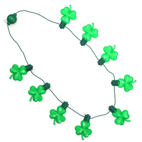 St Patrick Day Leuchtende Halskette Aufleuchtende Grüne Kleeblatt LED Halskette Kreatives Original Design Acryl Kunststoff Pflanzen Blumen Nacht Beleuchtungs Halskette Für Feiertags Kostüm Zubehör