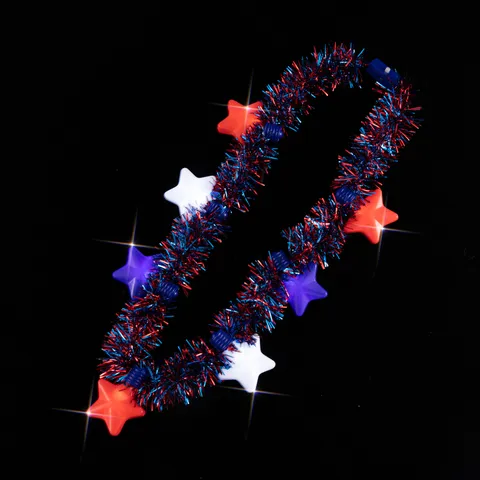 LED Leuchtende Stern Stirnband US Unabhängigkeitstag Party Kopfschmuck Glühendes Pentagramm Halskette Lametta Haarband