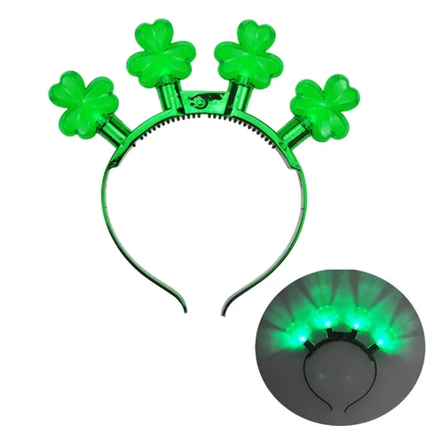 LED St Patrick's Day Headband Glowing Shamrock Hair Band Green Light Up Headpiece For Festival Party Celebration Accessories