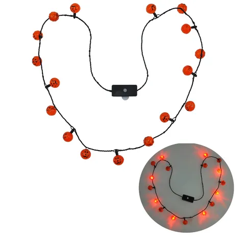 Halloween LED Light Up Necklace With Pumpkin Skull Beads Glowing Party Favor Decoration Plastic Resin Jewelry For Unisex Party