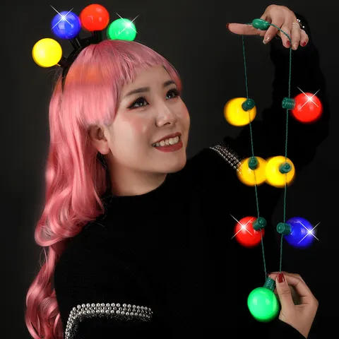 LED Light Up Necklace Christmas Party Props Multicolor Round Ball Flashing String Necklace Large Bulb Decor For Festive Celebration