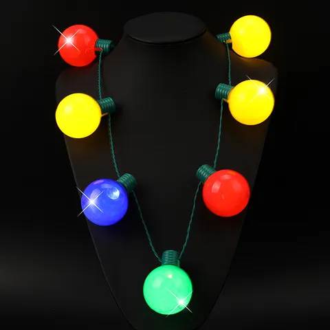 LED Light Up Necklace Christmas Party Props Multicolor Round Ball Flashing String Necklace Large Bulb Decor For Festive Celebration