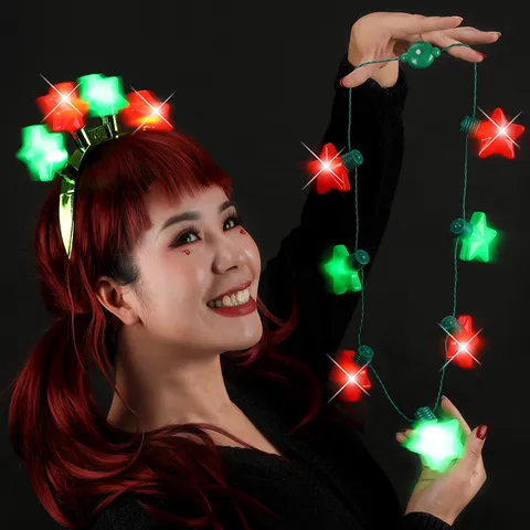 Christmas Glowing LED Star Necklace 7-Light Pentagram Flashing Lights Up Necklace For Party Concert Props Xmas Accessories
