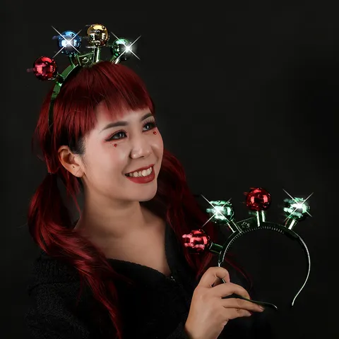 Christmas LED Light Up Disco Ball Headband Flashing Party Hairband With Bells Festive Glowing Headpiece For Xmas Party Props