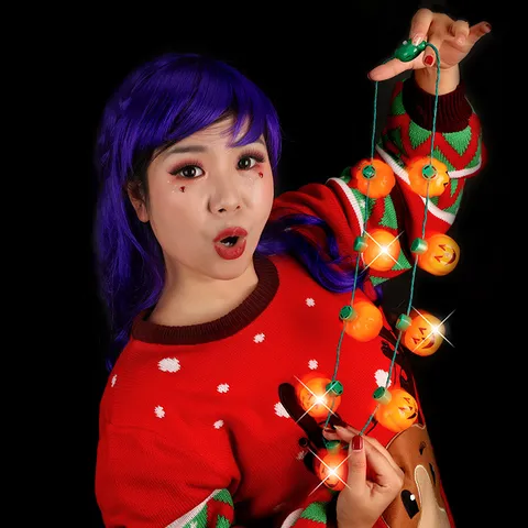 Halloween Pumpkin Led Light Up Glowing Necklace Orange Plastic Cartoon Pendant Charm Long Chain Necklaces Event Party Favor Decorations Costume Props Accessory Unisex