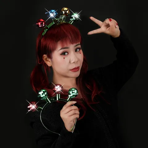 Christmas LED Light Up Disco Ball Headband Colorful Bell Glowing Hairband Party Costume Accessories For Unisex Festival Celebration