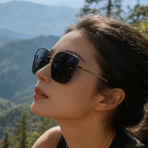 Retro Square Large Frame Sunglasses For Women Men Metal Gold Rim UV Protection Eyewear