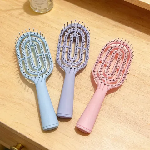 Hollow Curved Hair Massage Comb Plastic Detangling Hairbrush Macaron Color Portable Styling Comb For Women Hair Care