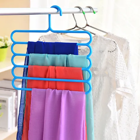 5 Layer Pants Hanger Plastic Multi-Layer Clothes Hanger Space Saving Closet Organizer For Scarves Ties Belts