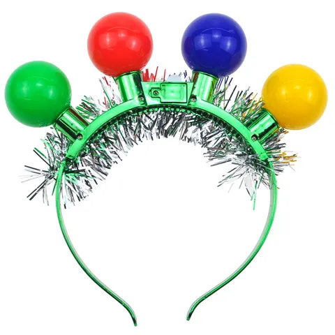 Christmas LED Glowing Headband Colorful Balls Tinsel Party Hair Hoop Festival Holiday Hair Accessories Headwear