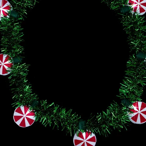 Festive LED Light Up Candy Necklace Green Tinsel Peppermint Glowing Jewelry Christmas Party Decoration Gift