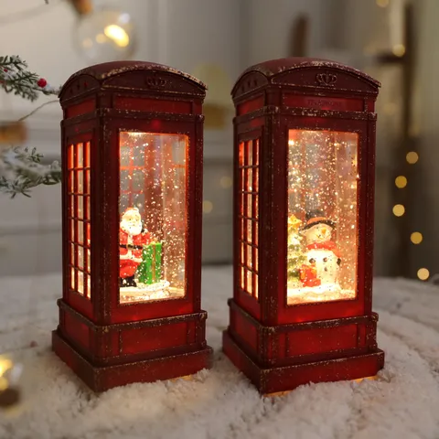 Christmas Retro Wind Lantern Snow Globe LED Light Music Ornament Indoor Tabletop Home Decor Holiday Party Decoration