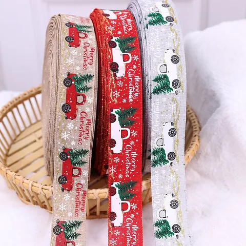 Weihnachten Dekoratives Juteband Karo Rentier Schneeflocke Druck Stoffbänder Für Geschenkverpackungen Weihnachtsbaumschmuck Party Dekor