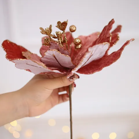 Glitzer Weihnachtsblumen Spieße Künstliche Blumenstiele Für Baumschmuck DIY Handwerk Winterurlaub Hochzeit Festliche Wohnkultur