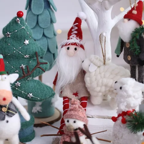 Addobbi Natalizi Fatti a Mano Pupazzo di Neve Renna Babbo Natale Artigianato in Feltro Ornamenti da Tavolo Decorazioni appese Casa