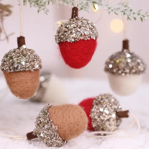 Ornamento Appeso per Albero di Natale Festivo Paillettes Ghianda Fiocco di Neve Calza Albero Stella Babbo Natale Renna Omino di Pan di Zenzero Decorazione