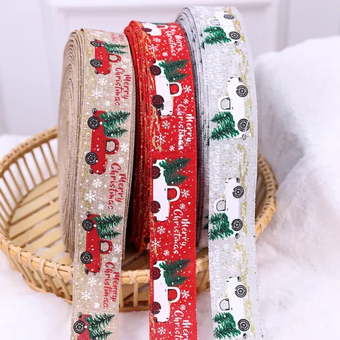 Nastro di Iuta di Natale Stampato Renna Fiocco di Neve Quadretti Rotolo di Nastro in Tessuto per Regalo Festa Casa
