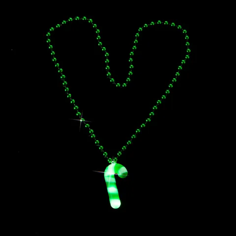 Christmas LED Glowing Candy Cane Bead Necklace Light Up Green Red Festive Pendant Necklace For Party Decoration Unisex Jewelry Gift