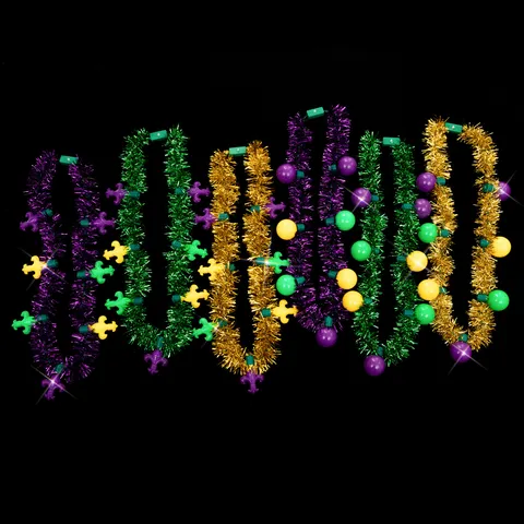 Mardi Gras LED Leuchtend Halskette Festlicher Karneval Party Licht Up Lametta Girlande Runde Kugel Fleur-de-lis Anhänger Kette Uniform Feier Schmuck