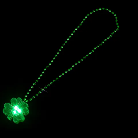 LED Glowing Saint Patrick's Day Shamrock Necklace Green Bead Chain Plastic Resin Holiday Party Jewelry For Women Men
