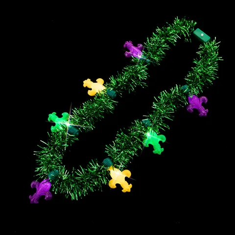 Mardi Gras LED Leuchtend Lametta Halskette Mit 7 Lilien Anhängern Glow Party Kostüm Zubehör Karneval Feier Schmuck