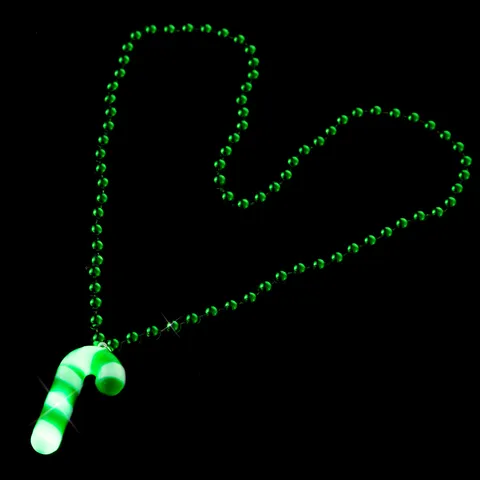 Christmas LED Glowing Candy Cane Bead Necklace Light Up Green Red Festive Pendant Necklace For Party Decoration Unisex Jewelry Gift