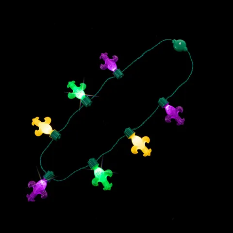 Mardi Gras LED Light Up Necklace Fleur-de-lis Ball Patterns Colorful Glowing Jewelry For Carnival Party Favors Props Unisex